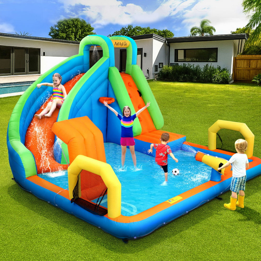AirMyFun Kids Inflatable Pool Water Slide Cannon Splash Park Castle Outdoor Toys