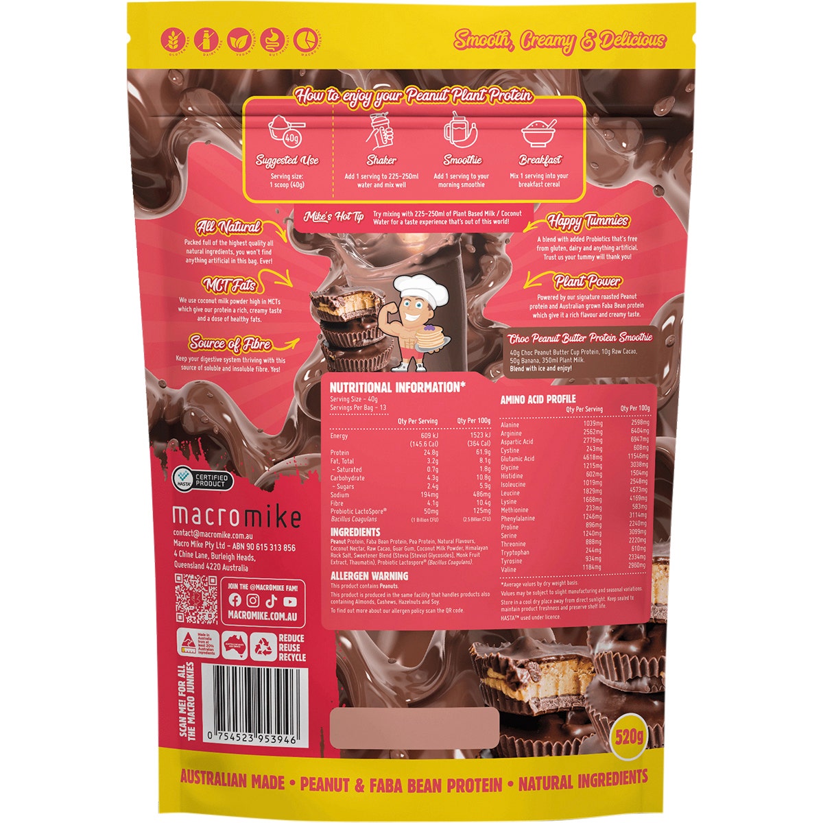 Macro Mike Plant-Based Protein Powder with Peanut, Faba Bean & Pea Protein