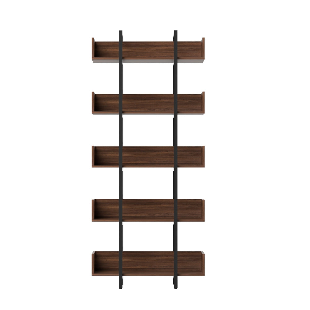 Artiss Bookshelf 5-Tier Bookcase Display Shelves Metal Storage Stand Rack Walnut