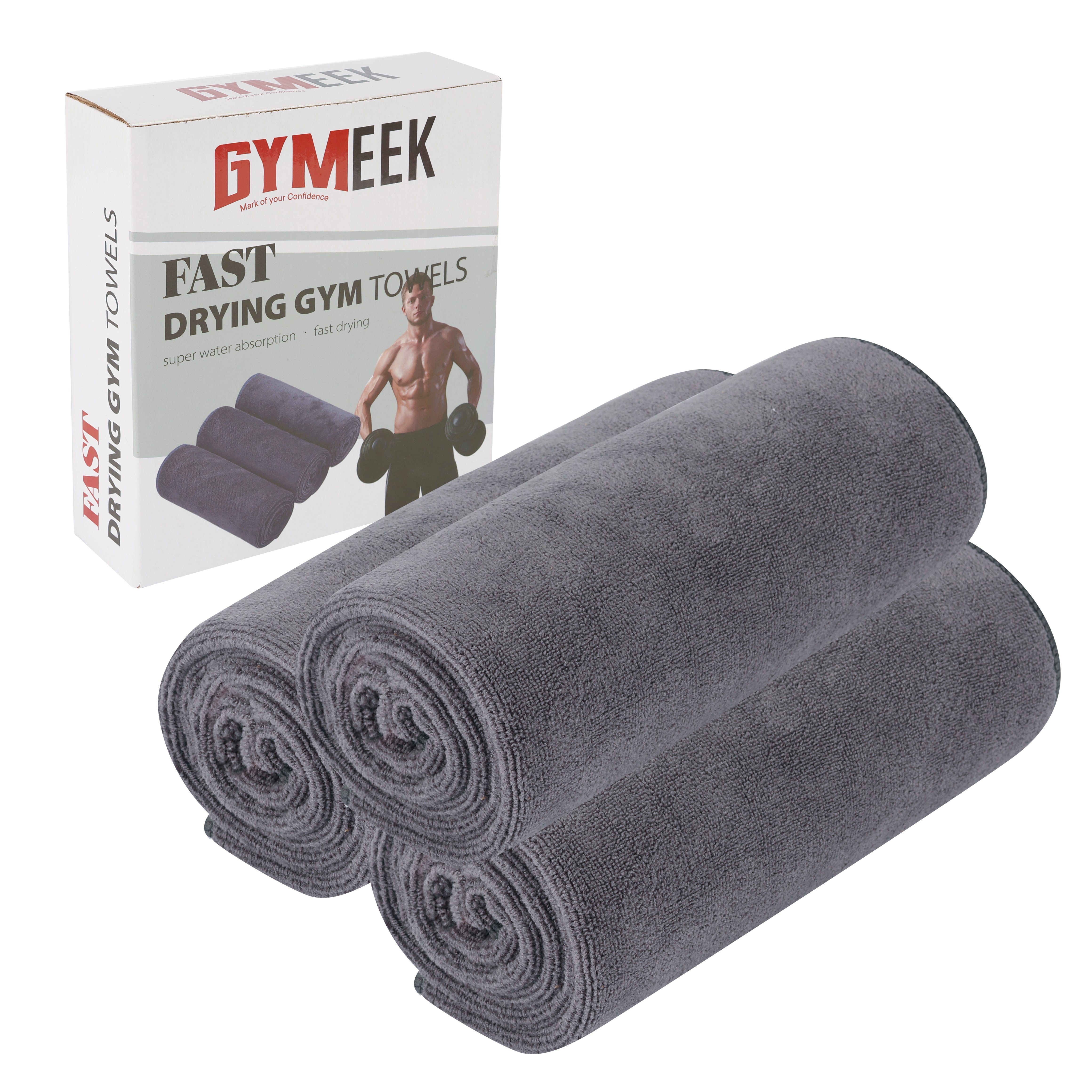 Gymeek Microfiber Gym Towel Set Quick Dry, Lightweight & Compact – 3-Pack Grey