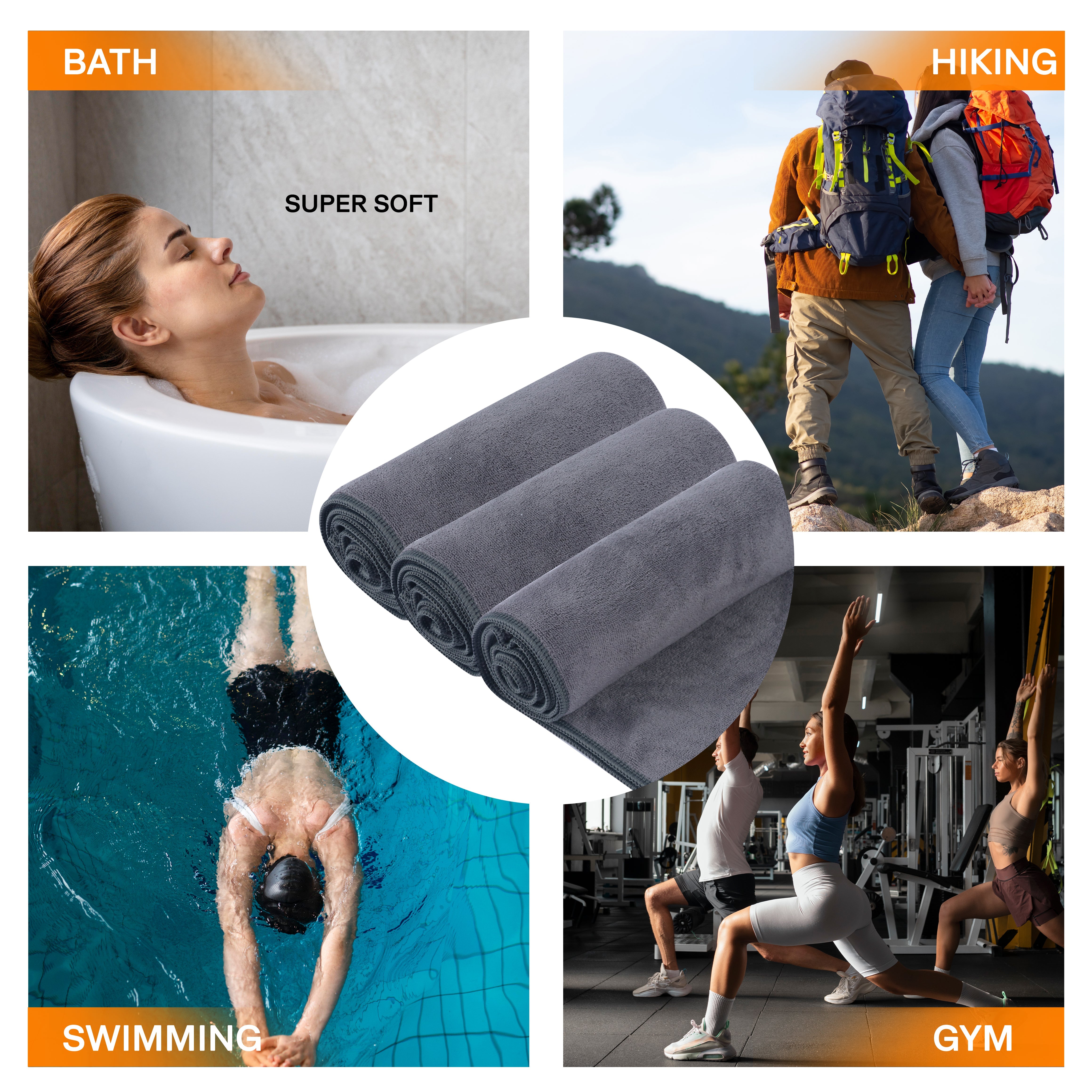 Gymeek Microfiber Gym Towel Set Quick Dry, Lightweight & Compact – 3-Pack Grey