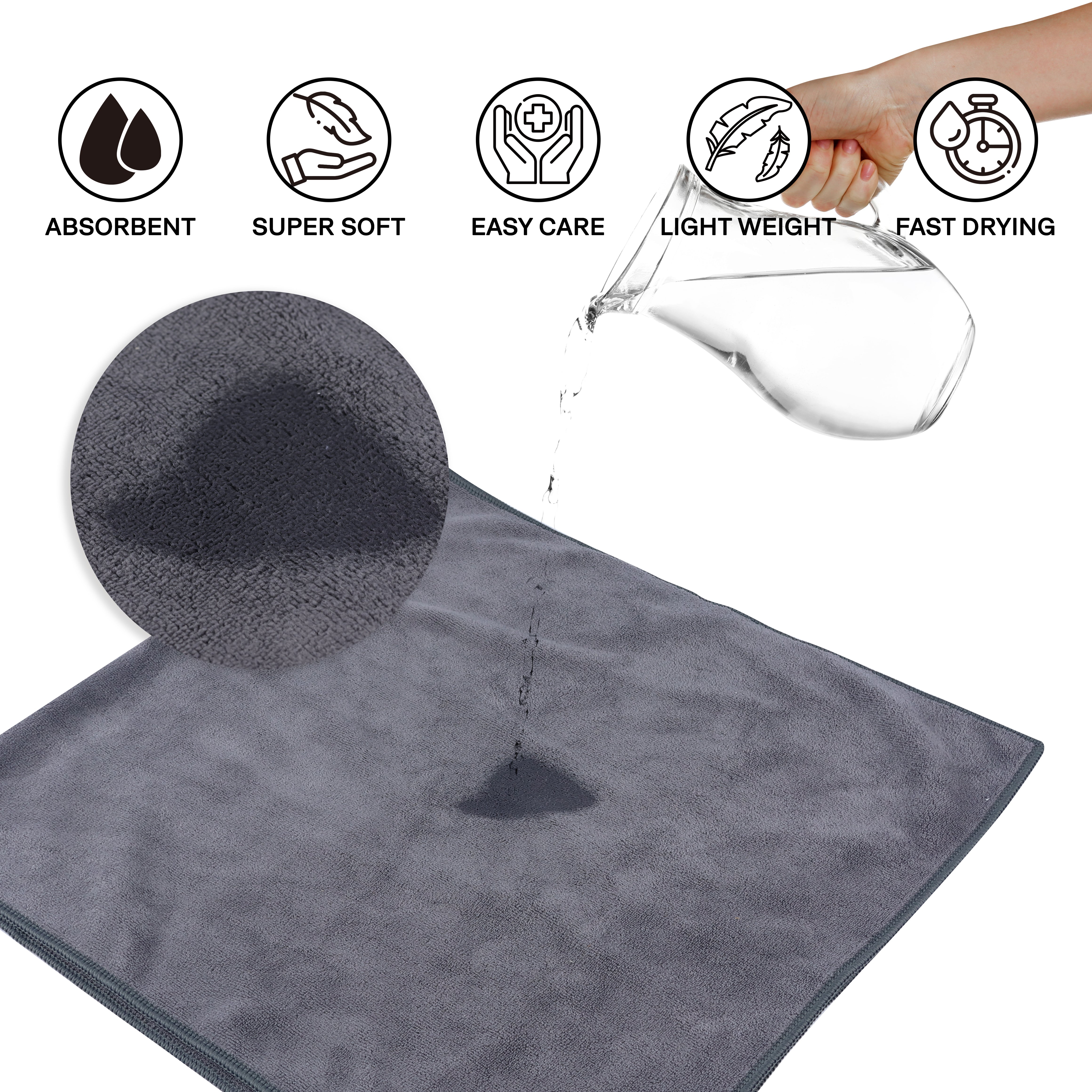 Gymeek Microfiber Gym Towel Set Quick Dry, Lightweight & Compact – 3-Pack Grey