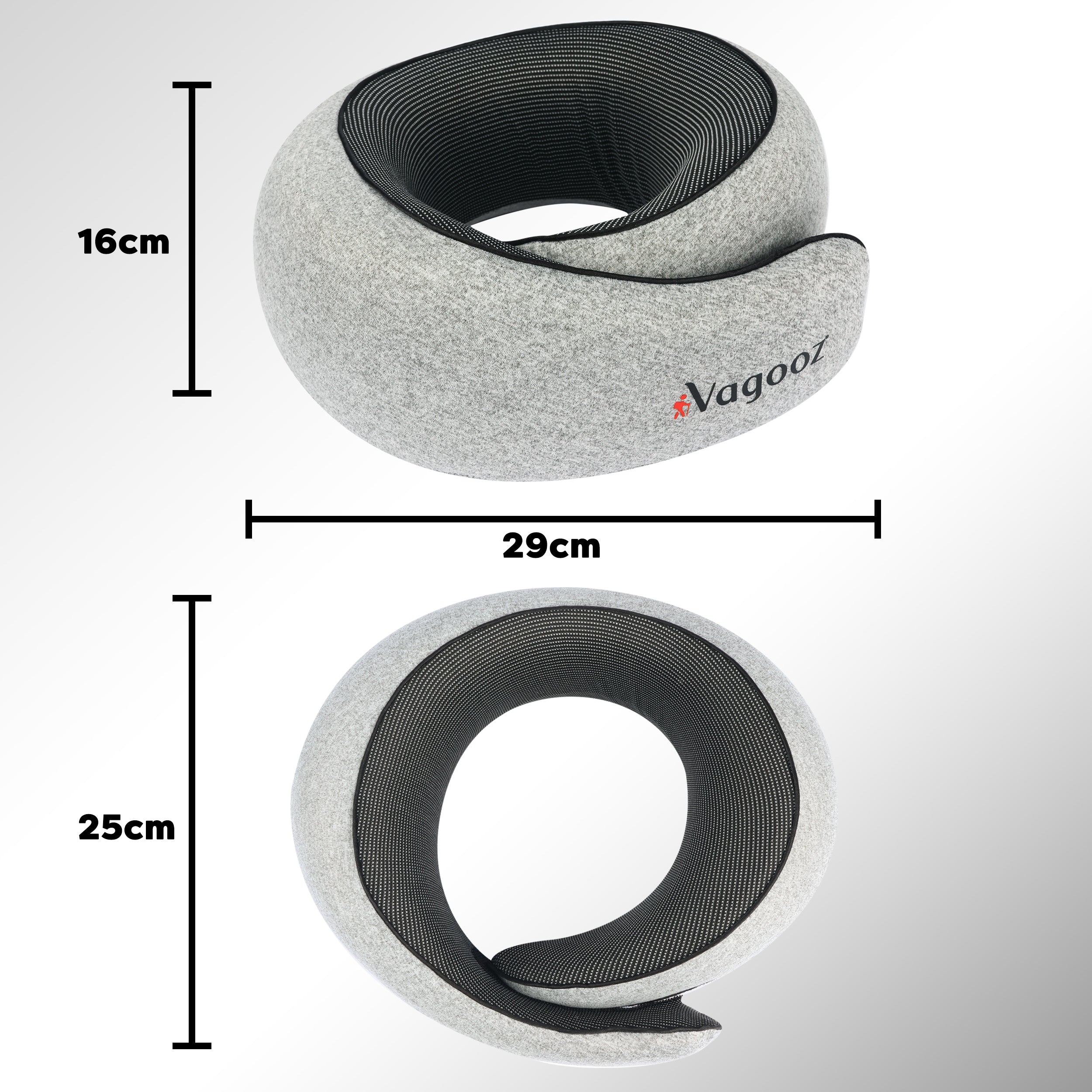 Vagooz Memory Foam Travel Pillow 360° Neck Support with Eye Cover & Earplugs – Grey