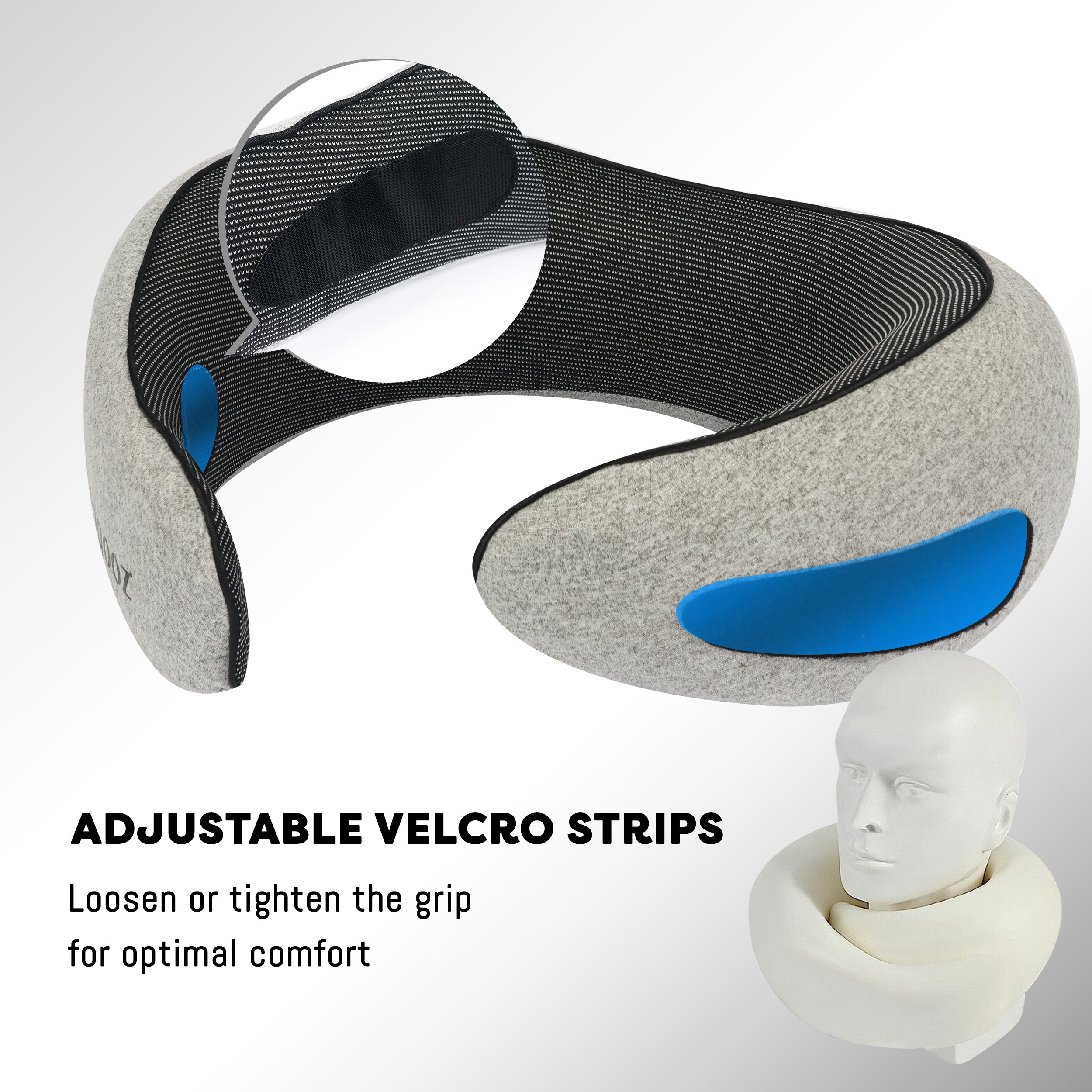 Vagooz Memory Foam Travel Pillow 360° Neck Support with Eye Cover & Earplugs – Grey