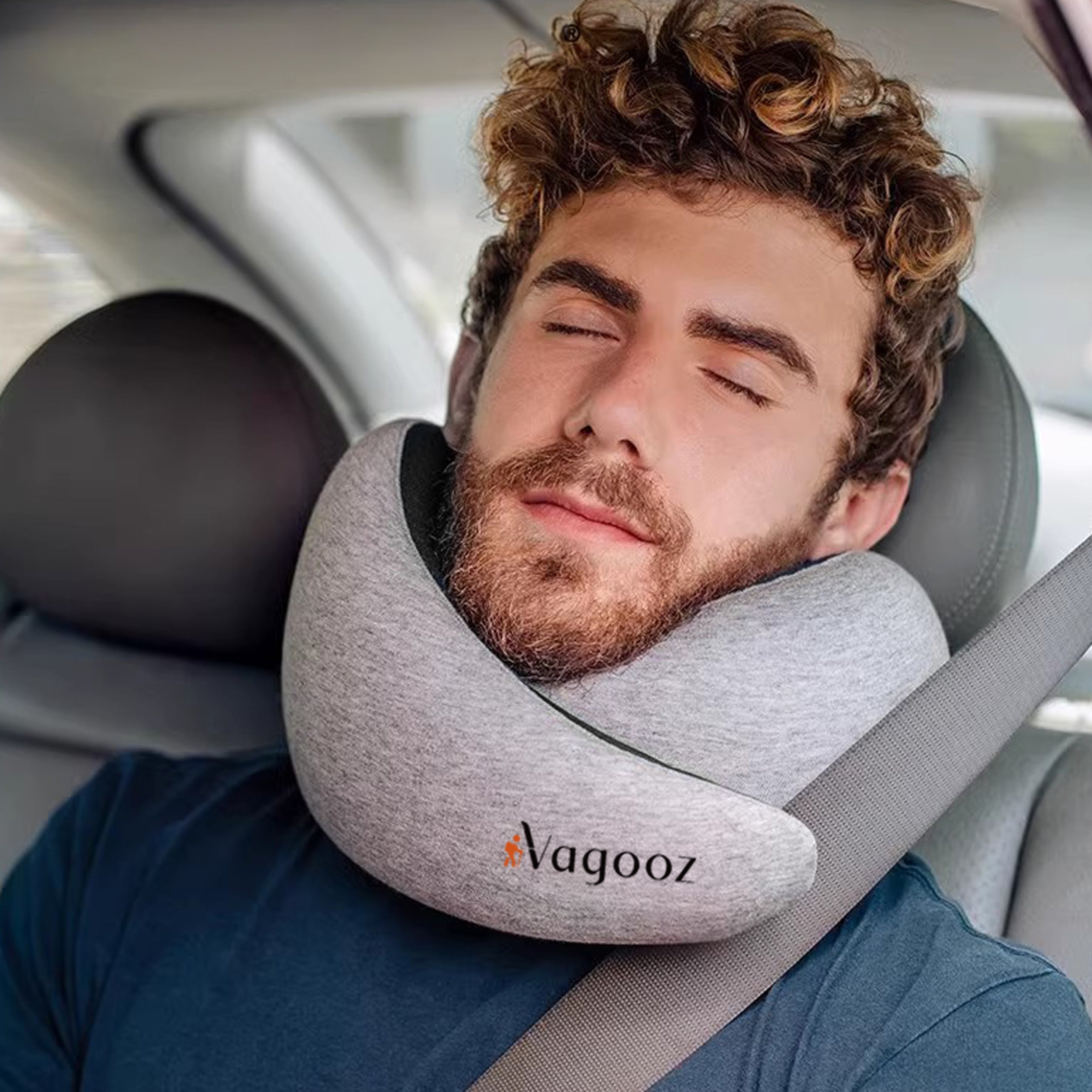 Vagooz Memory Foam Travel Pillow 360° Neck Support with Eye Cover & Earplugs – Grey