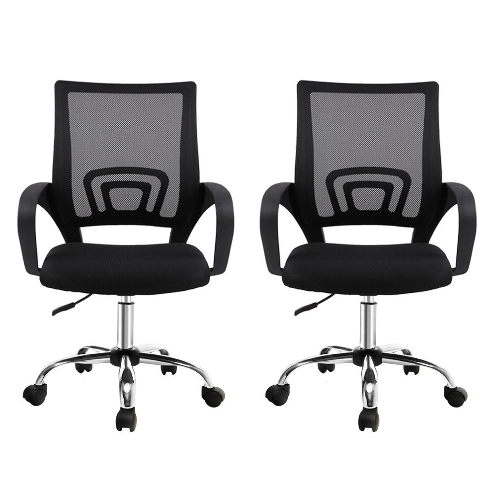 Artiss 2x Mesh Office Chair Mid Back Black