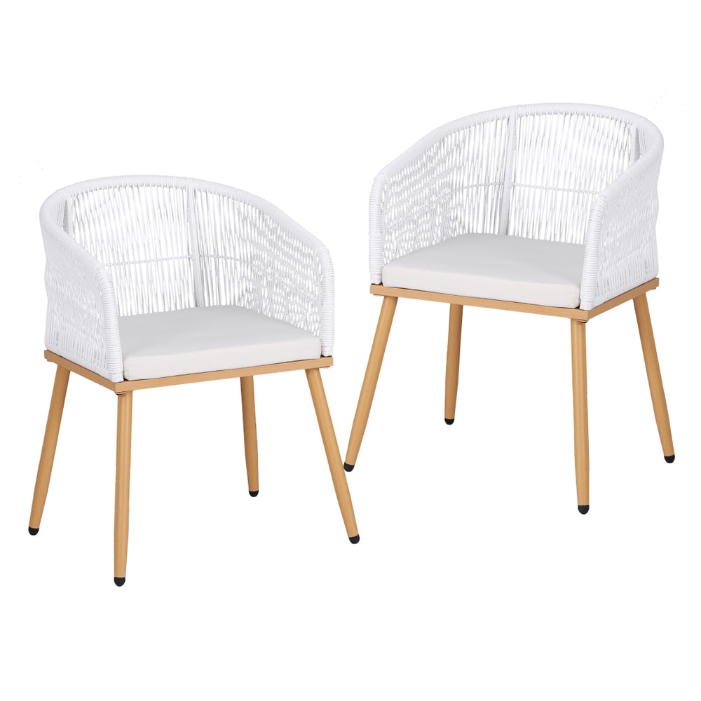 Gardeon 2PC Outdoor Dining Chairs Wicker Chair Patio Furniture Garden Steel White