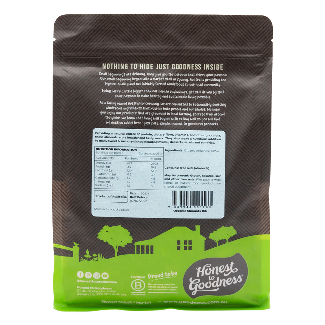 Honest to Goodness Organic Raw Almonds, 1 kg Pack