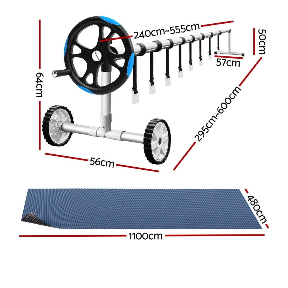 Aqua Buddy Pool Cover 600 Micron 11x4.8m w/ Roller 5.55m Black Solar Blanket