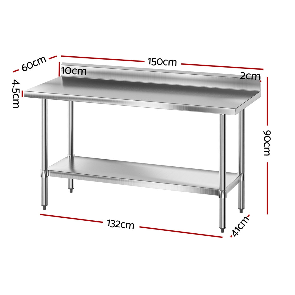 Cefito Stainless Steel  Kitchen  Bench w/ Splashback 1500x600MM