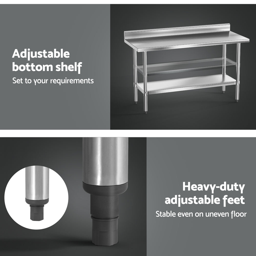 Cefito Stainless Steel  Kitchen  Bench w/ Splashback 1500x600MM