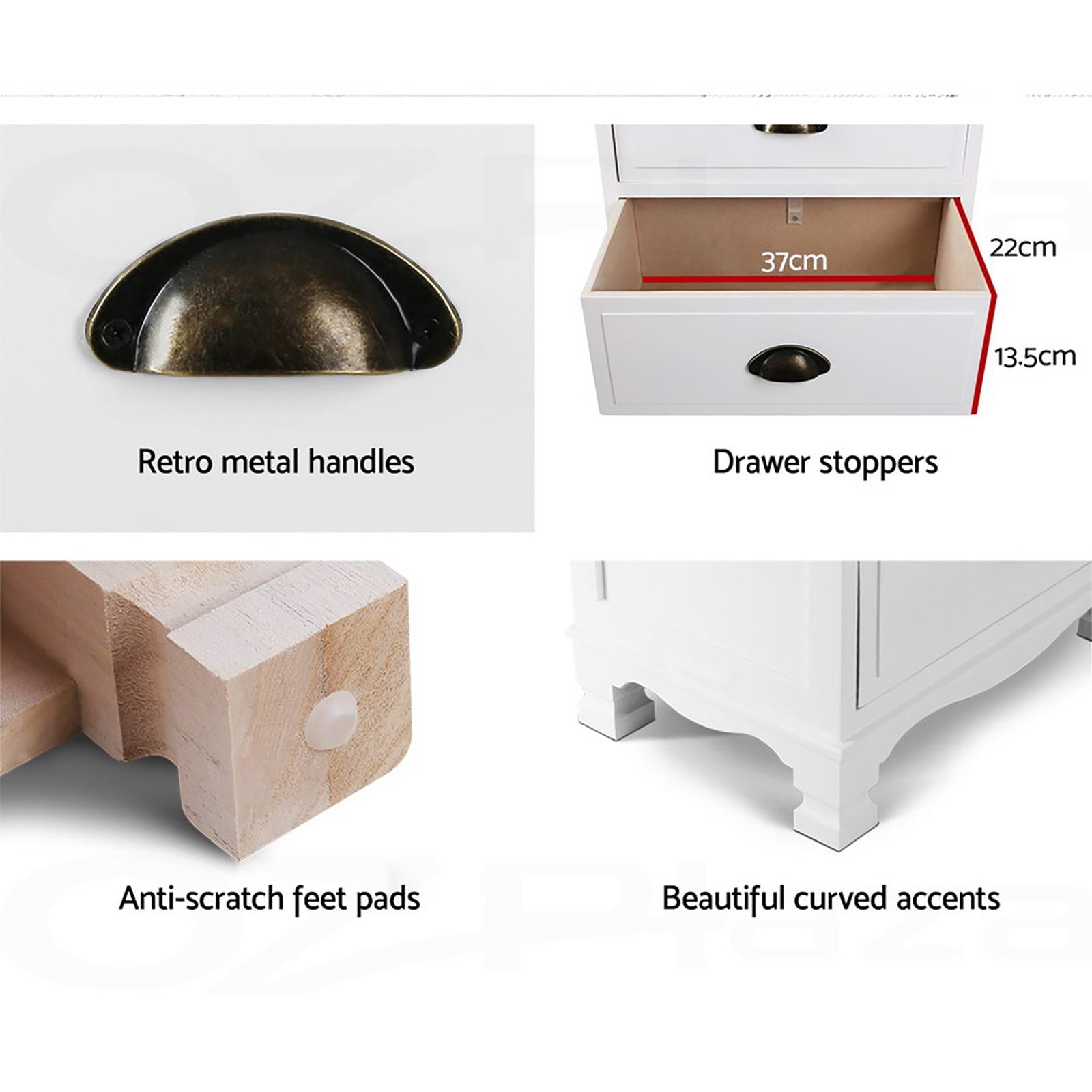 Artiss 2x Bedside Table 3 Drawers Vintage - White