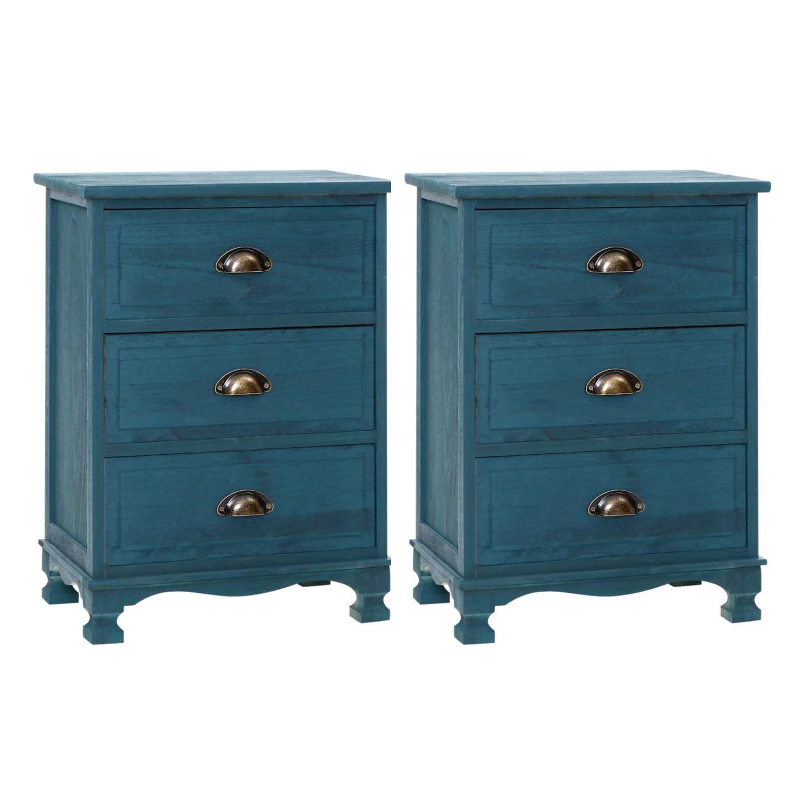 Artiss 2x Bedside Table 3 Drawers Vintage - Blue