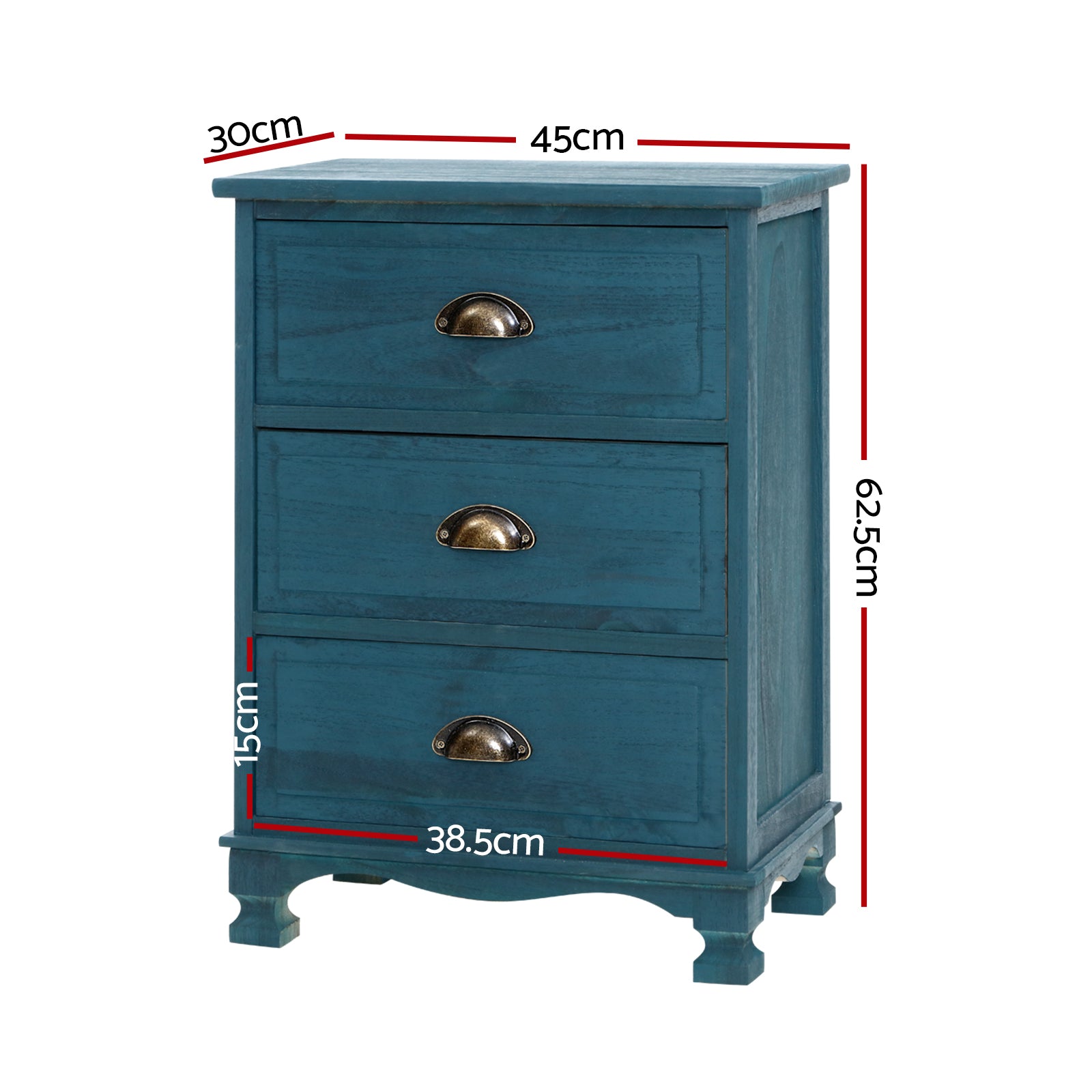 Artiss 2x Bedside Table 3 Drawers Vintage - Blue
