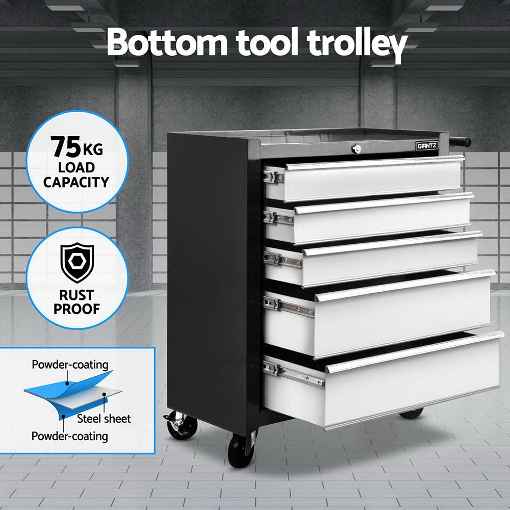 Giantz 15 Drawers Tool Chest Trolley Toolbox 2-in-1 Storage Black and Grey