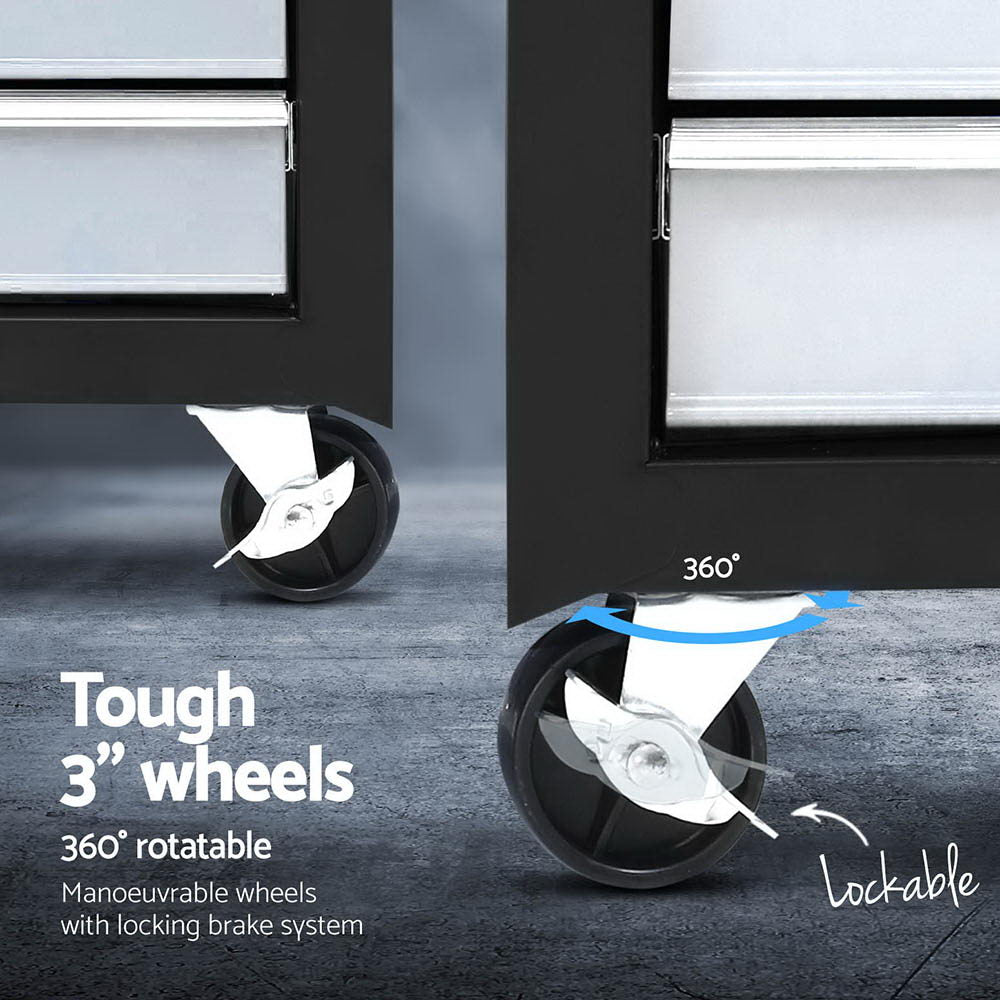 Giantz 15 Drawers Tool Chest Trolley Toolbox 2-in-1 Storage Black and Grey