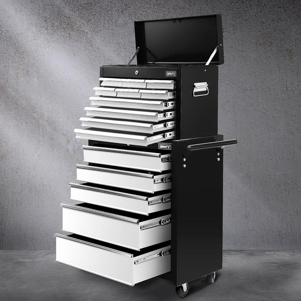 Giantz 15 Drawers Tool Chest Trolley Toolbox 2-in-1 Storage Black and Grey