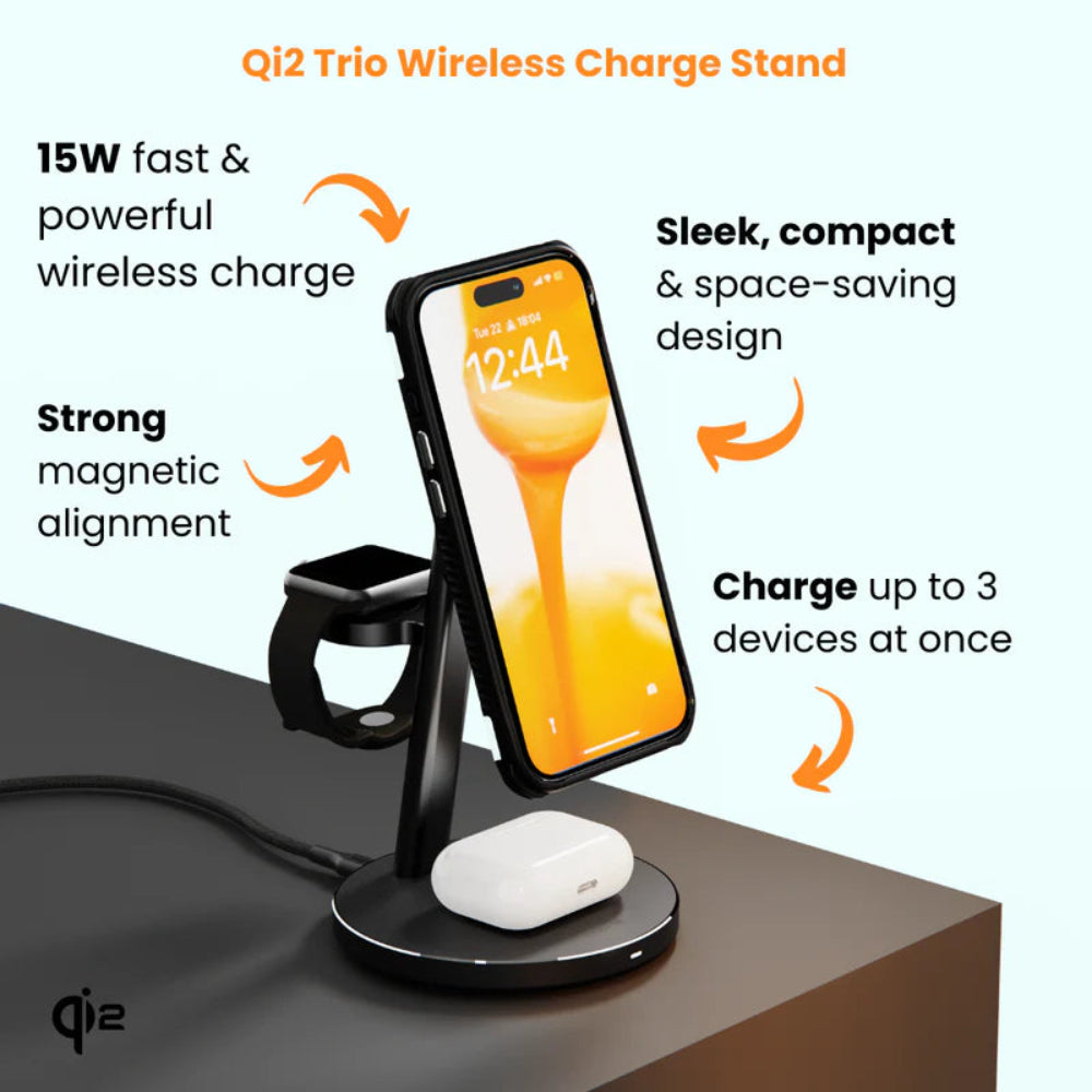 EFM Qi2 Trio Wireless Charge StandWith 5W MFi Apple Watch Charge Pad