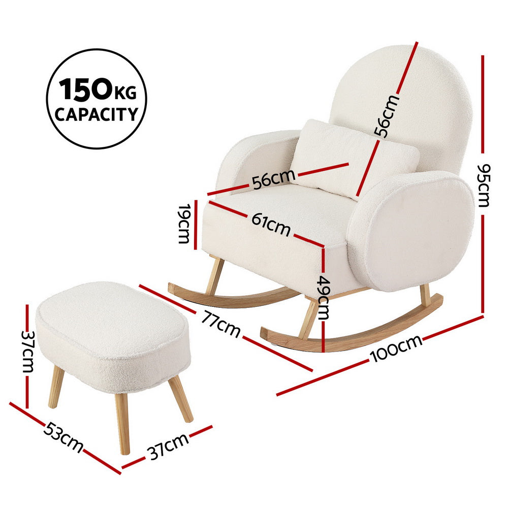 Artiss Armchair Rocking Chair Ottoman Lounge Footrest Round Nursing Boucle White