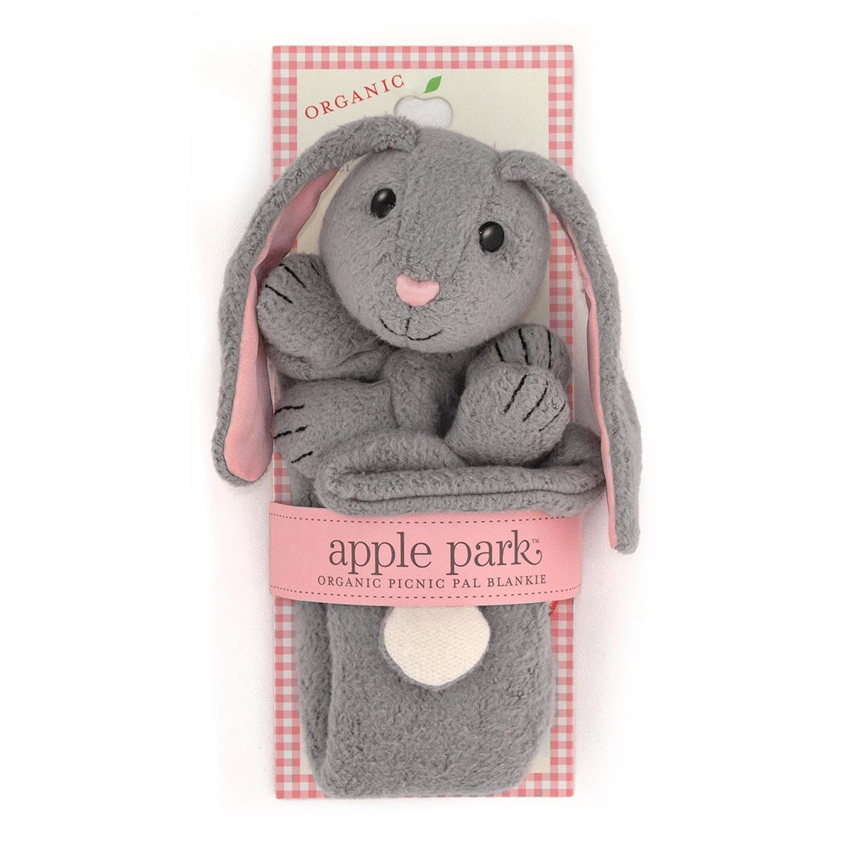 Apple Park Bunny Blankie Back Card  Organic Baby Security Blanket Gift Set