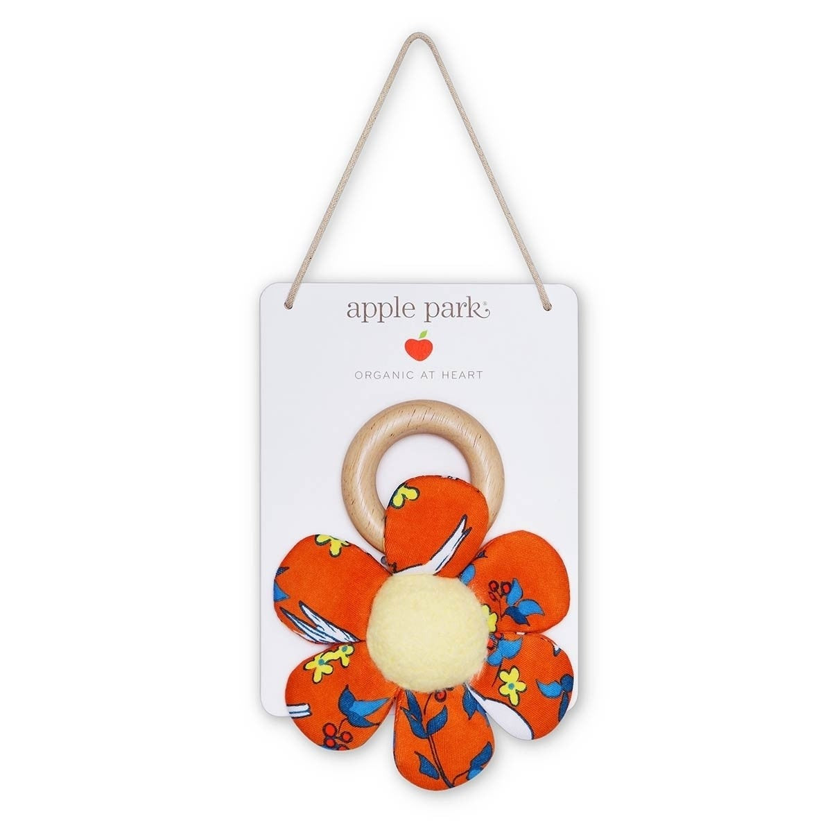 Apple Park Enchanted Leaves Orange Teething Rattle Organic Baby Teether Toy