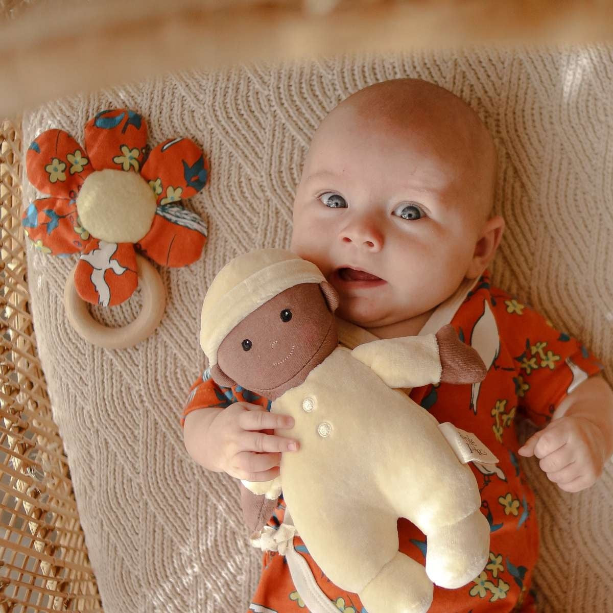 Apple Park Enchanted Leaves Orange Teething Rattle Organic Baby Teether Toy