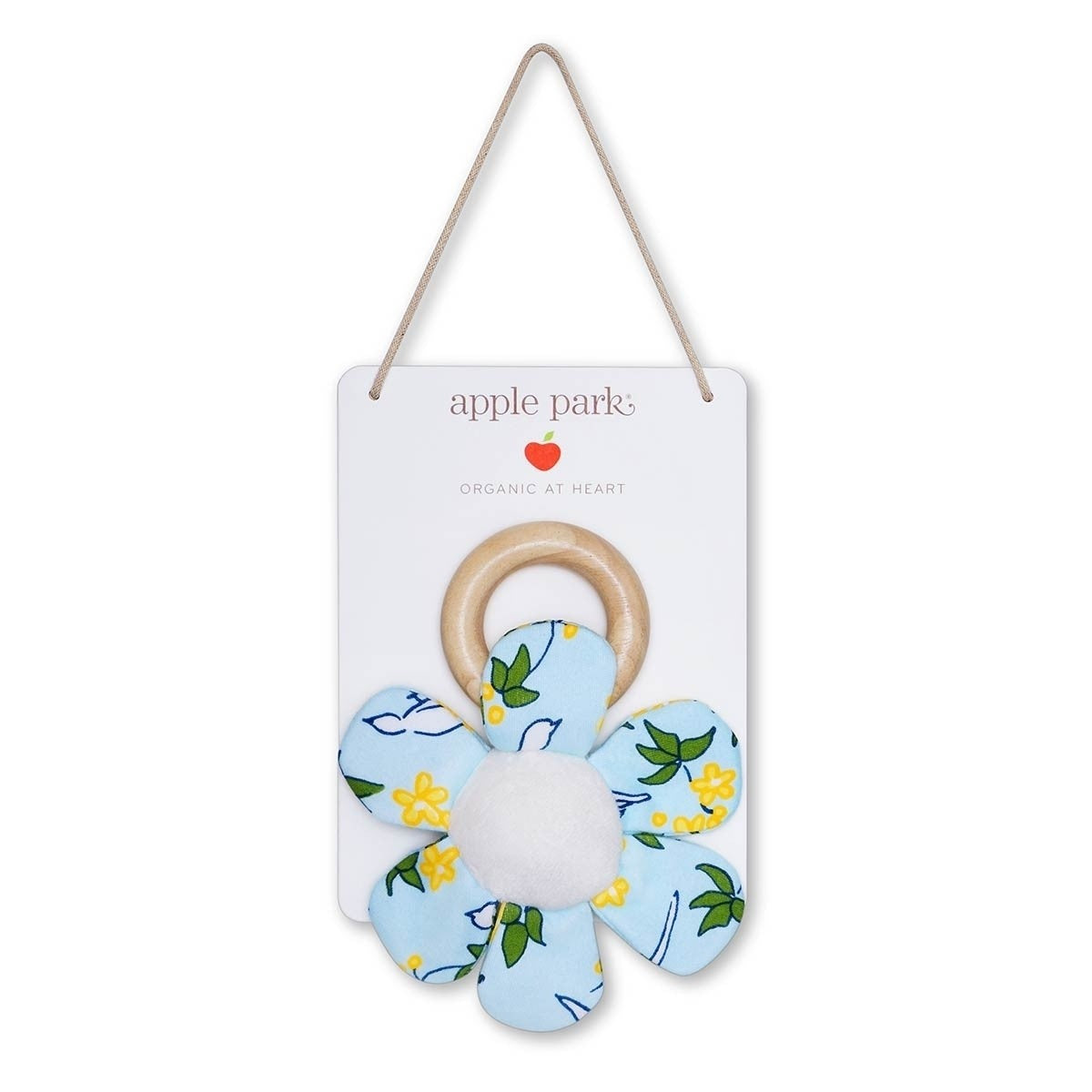Apple Park Enchanted Leaves Teething Rattle  Blue Organic Baby Toy