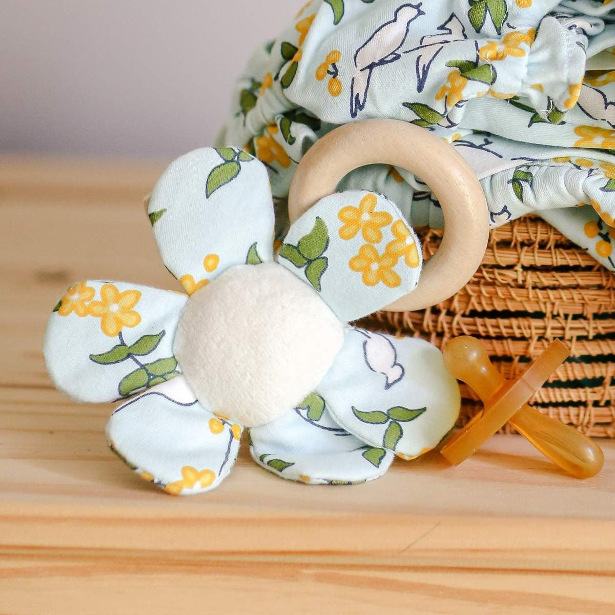 Apple Park Enchanted Leaves Teething Rattle  Blue Organic Baby Toy