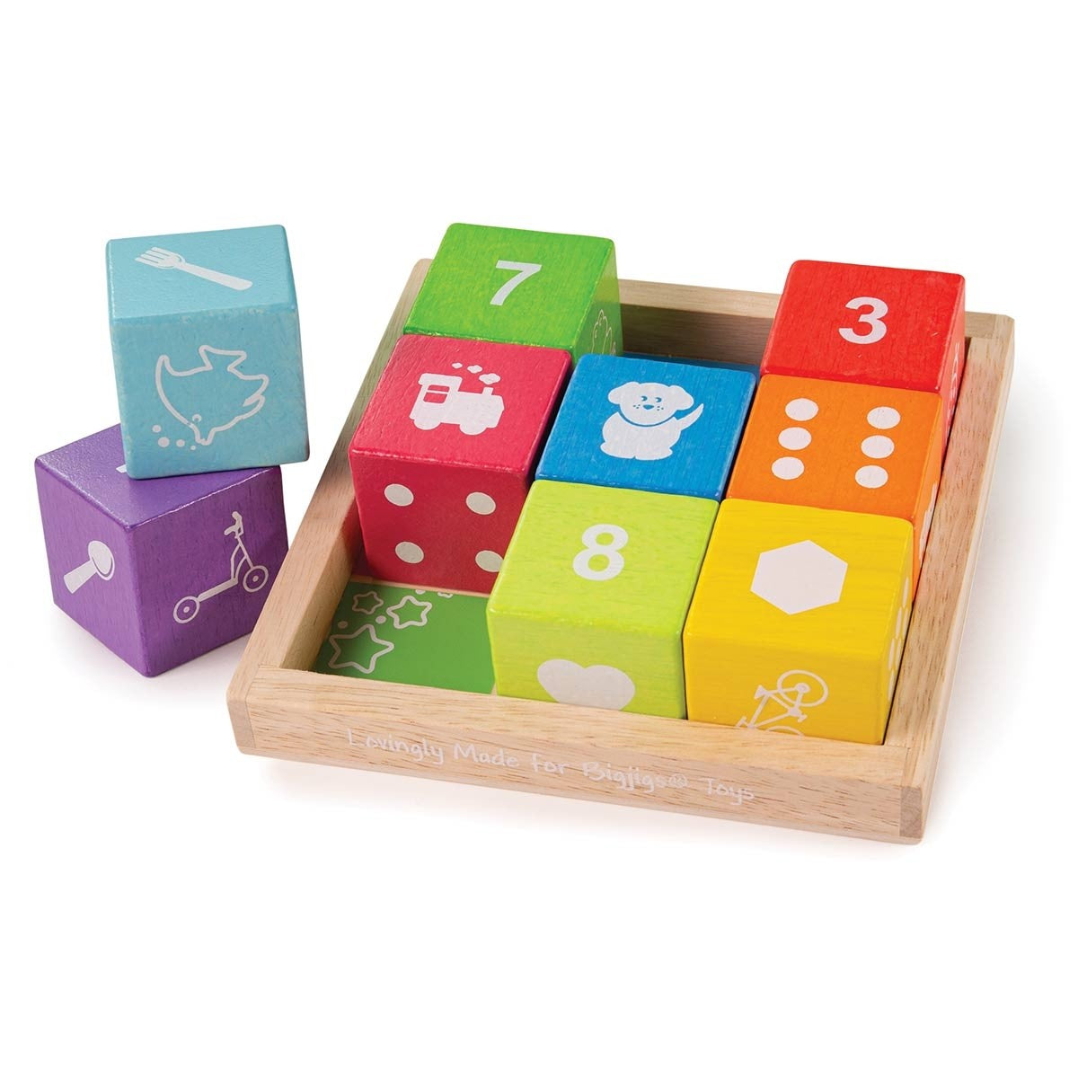 Bigjigs Toys Wooden First Learning Blocks Colour, Number & Shape Toy