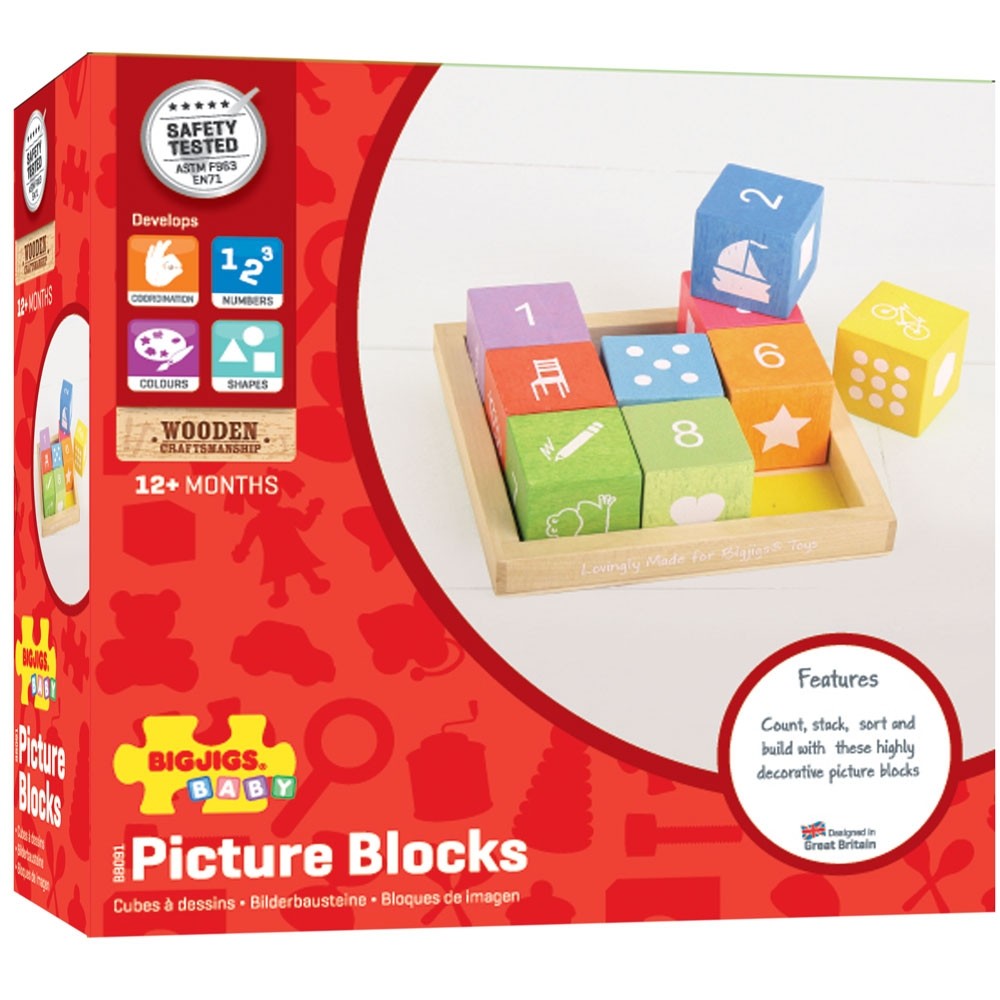 Bigjigs Toys Wooden First Learning Blocks Colour, Number & Shape Toy