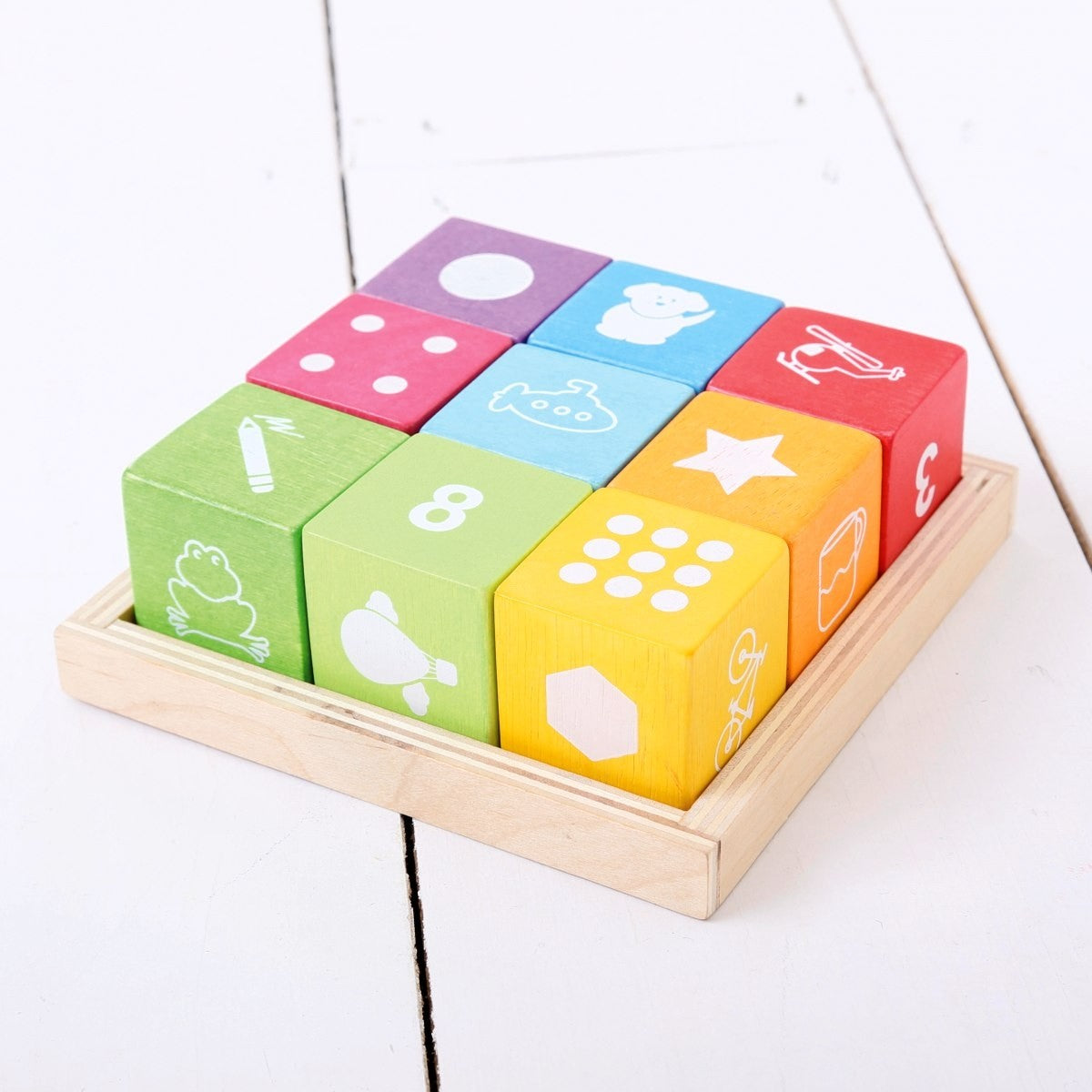 Bigjigs Toys Wooden First Learning Blocks Colour, Number & Shape Toy