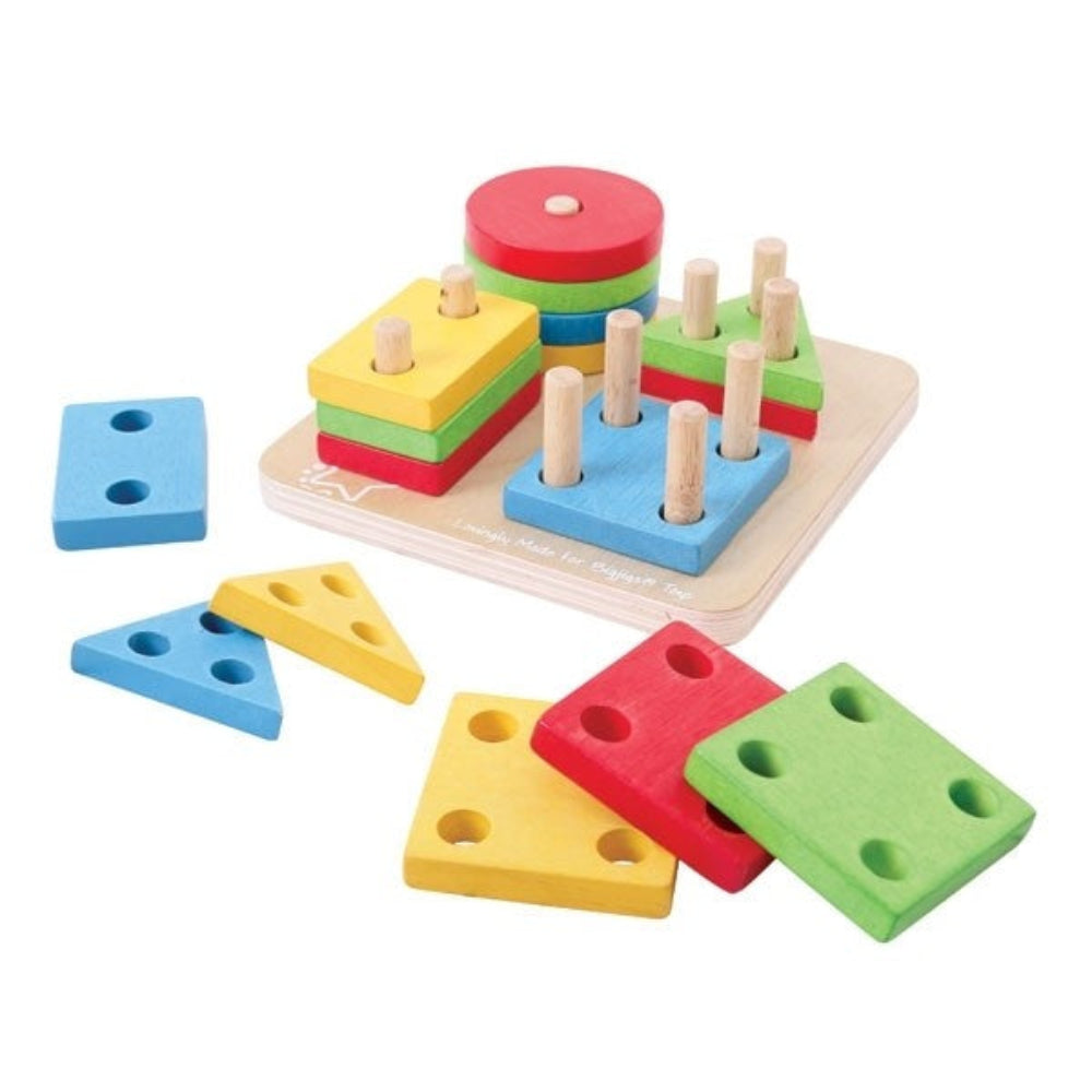 Bigjigs Toys First Four Shape Sorter Colourful Wooden Toy for Shape Learning