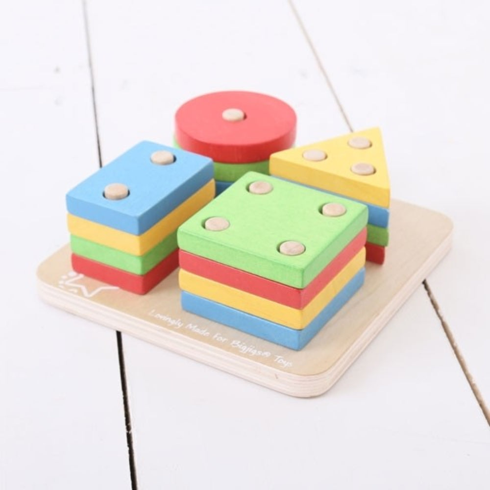 Bigjigs Toys First Four Shape Sorter Colourful Wooden Toy for Shape Learning