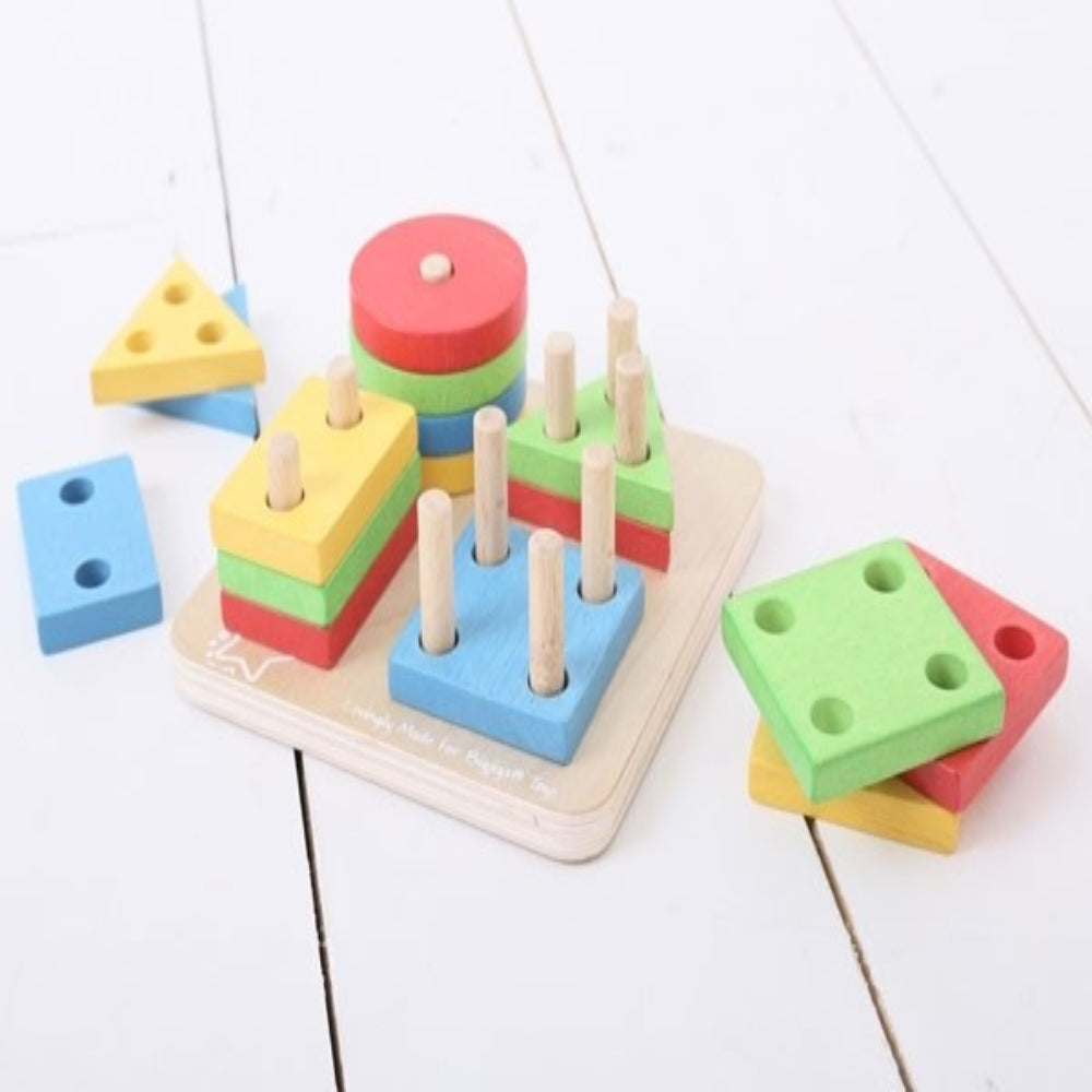 Bigjigs Toys First Four Shape Sorter Colourful Wooden Toy for Shape Learning