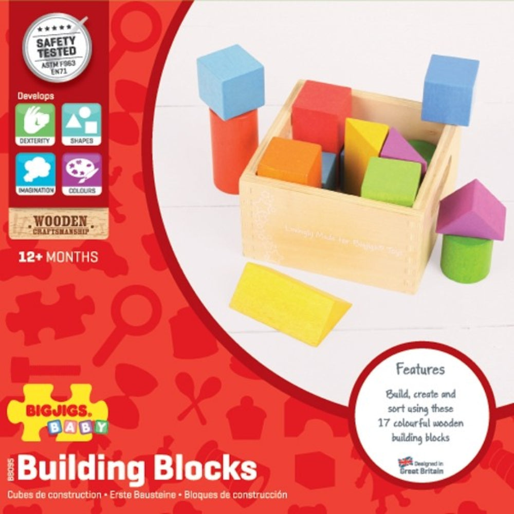 Bigjigs Toys Wooden First Building Construction Blocks Set for Toddlers