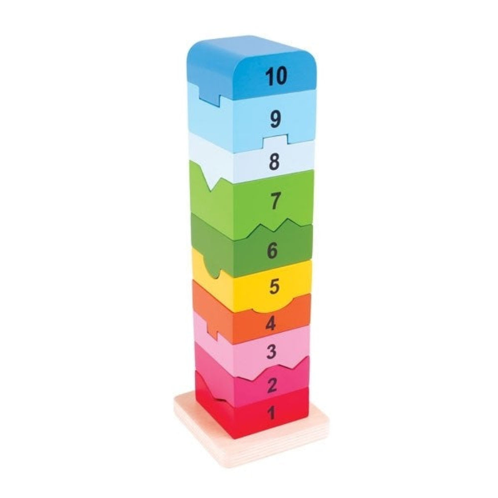 Bigjigs Toys Counting and Stacking Educational Wooden Number Tower for Kids