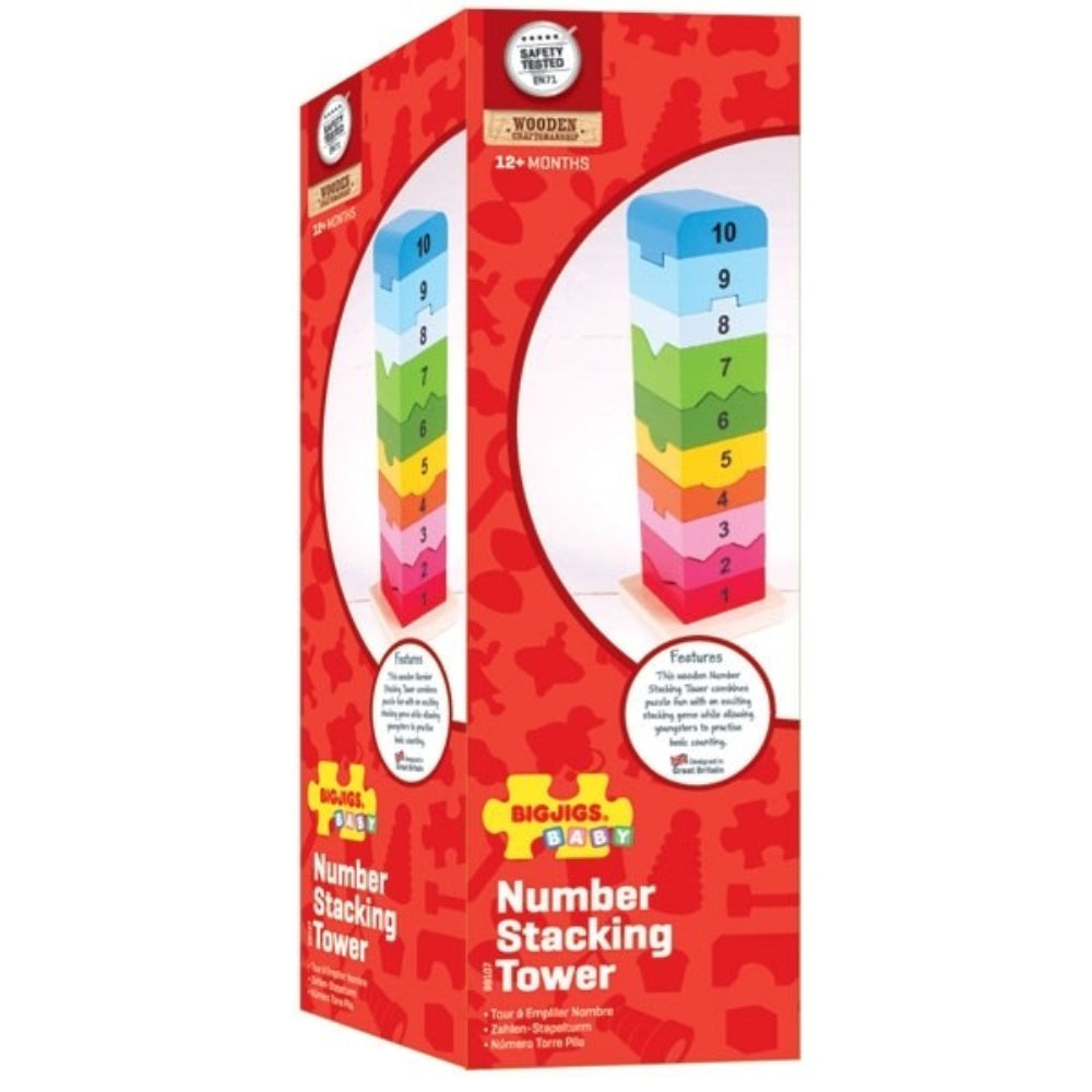 Bigjigs Toys Counting and Stacking Educational Wooden Number Tower for Kids