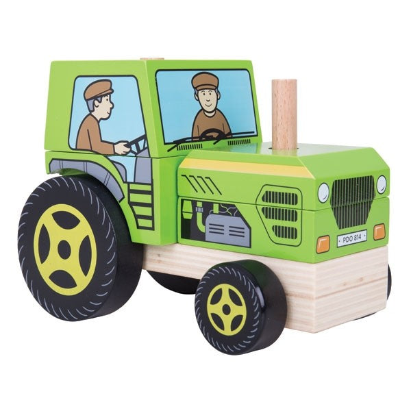 Bigjigs Toys Stacking Tractor Wooden Stacking Toy for Kids