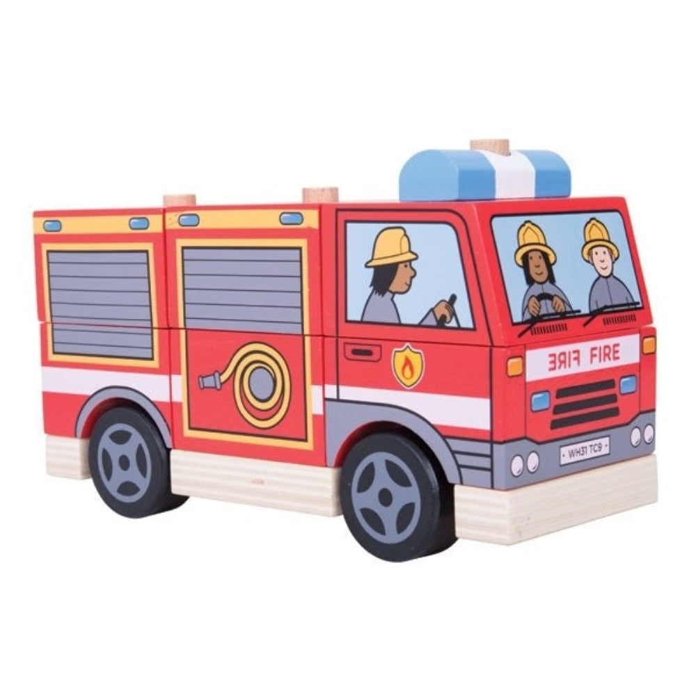 Bigjigs Toys Wooden Stacking Fire Engine Educational Toy for Toddlers