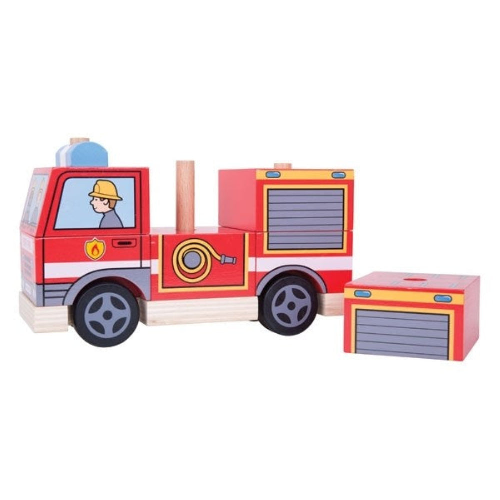 Bigjigs Toys Wooden Stacking Fire Engine Educational Toy for Toddlers