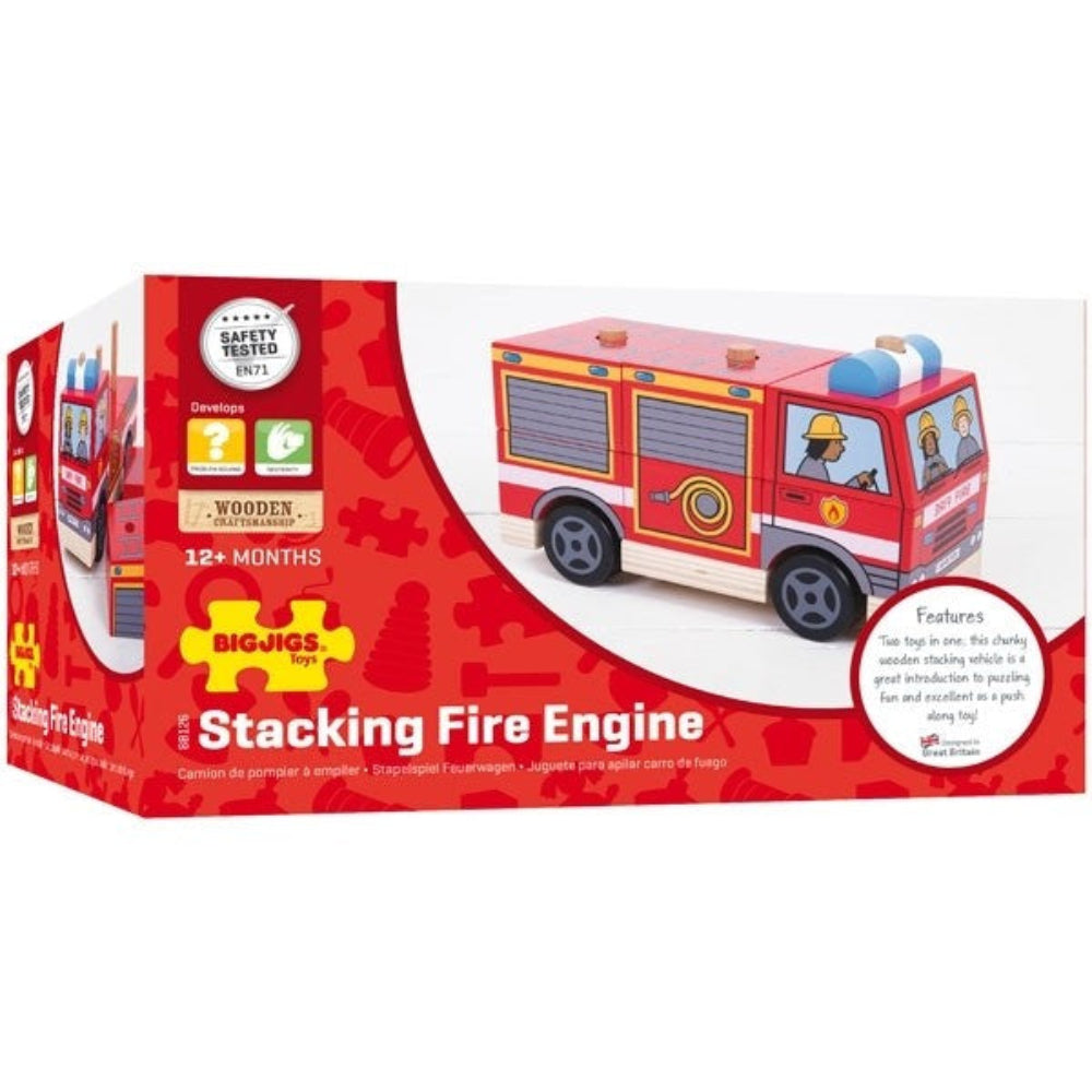Bigjigs Toys Wooden Stacking Fire Engine Educational Toy for Toddlers