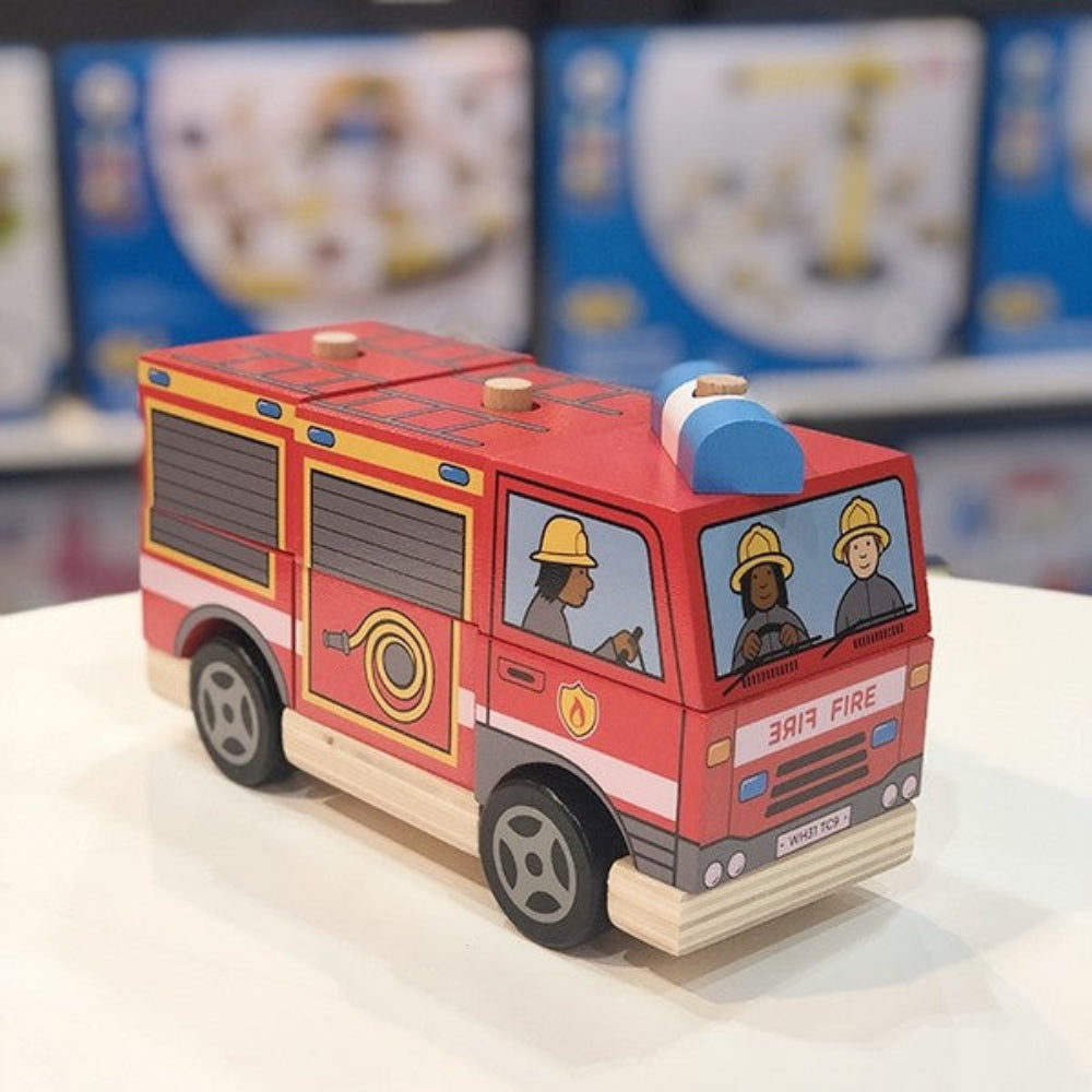 Bigjigs Toys Wooden Stacking Fire Engine Educational Toy for Toddlers