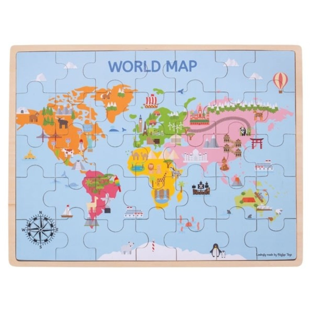 Bigjigs Toys World Map Puzzle Educational Wooden Geography Puzzle for Kids