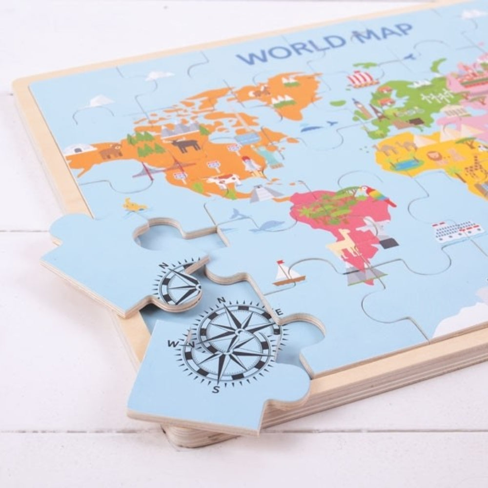 Bigjigs Toys World Map Puzzle Educational Wooden Geography Puzzle for Kids