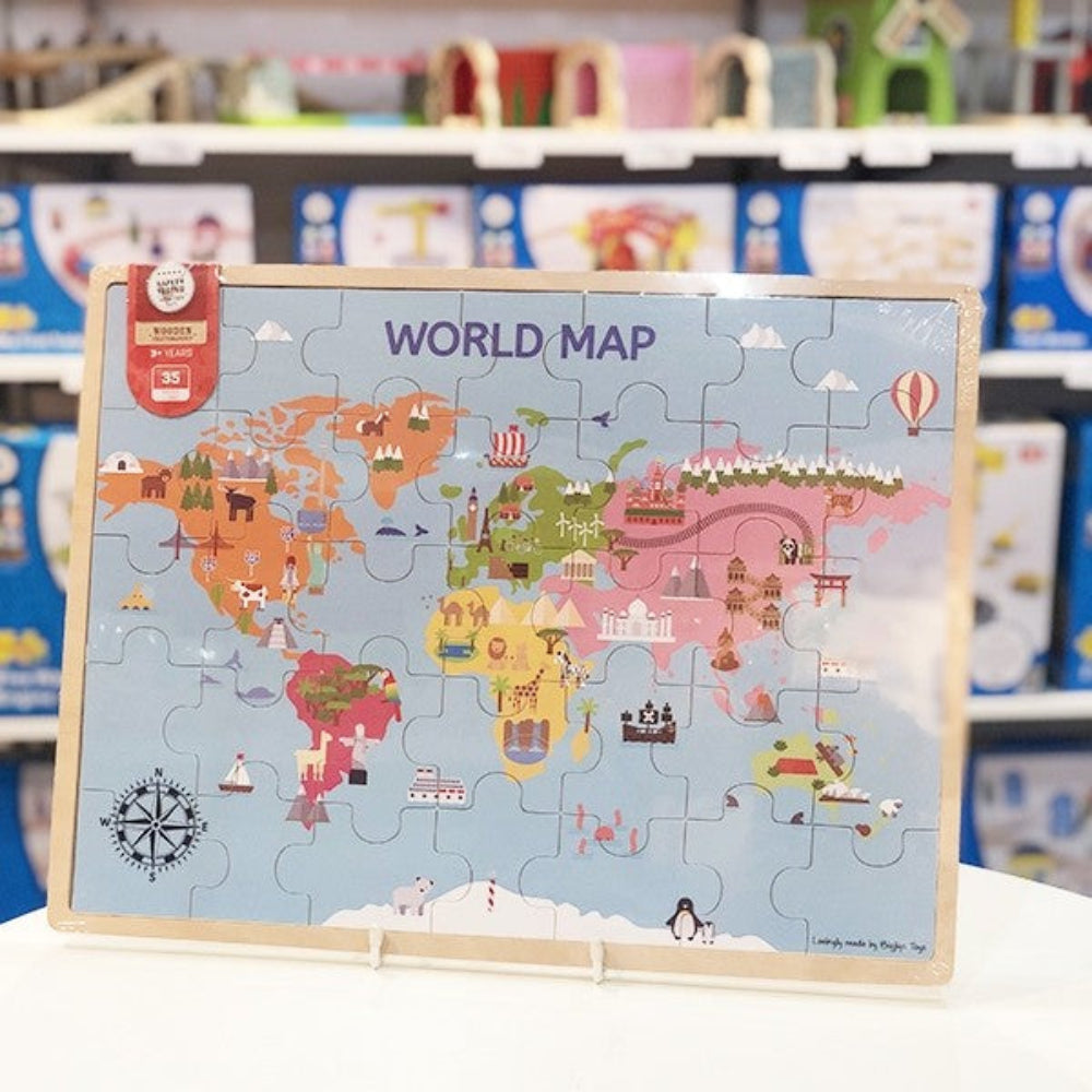 Bigjigs Toys World Map Puzzle Educational Wooden Geography Puzzle for Kids