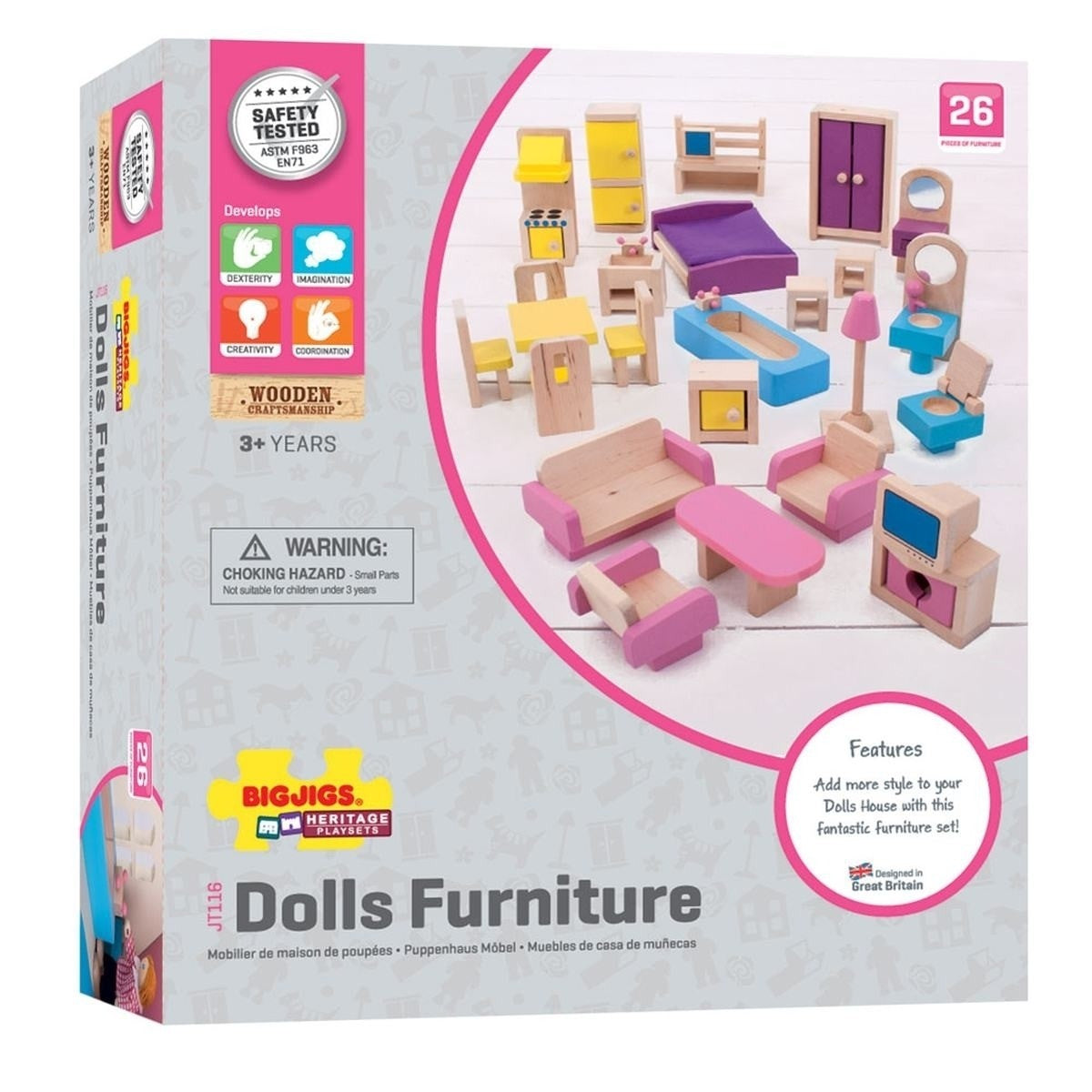 Bigjigs Toys Wooden Miniature Dollhouse Furniture Set