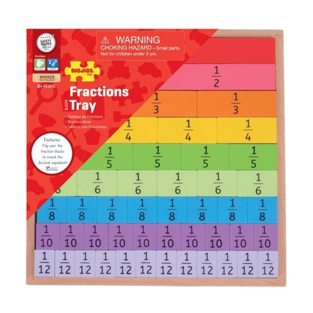 Bigjigs Toys Educational Maths Fractions Learning Wooden Tray for Kids
