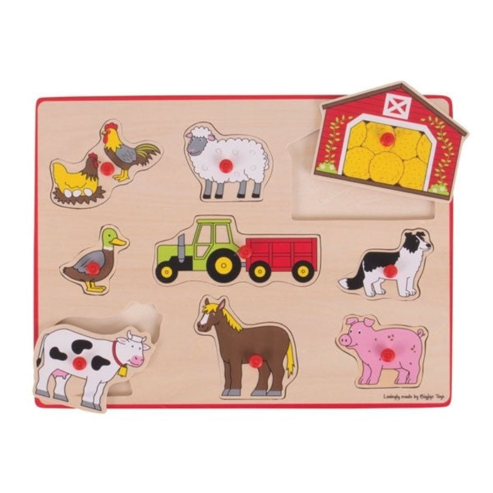 Bigjigs Toys Farm Animal Lift Out Puzzle for Toddlers Wooden Peg Puzzle Toy for Kids