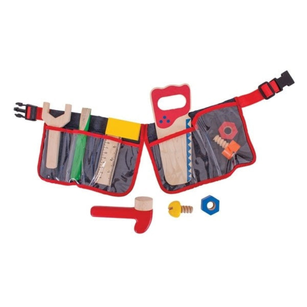 Bigjigs Toys Red Carpenter Tool Belt Pretend Play Construction Set
