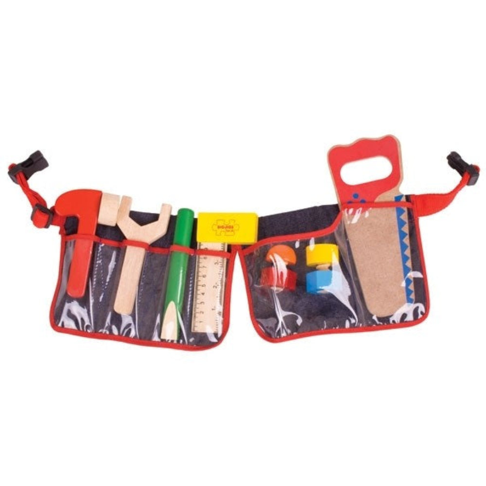 Bigjigs Toys Red Carpenter Tool Belt Pretend Play Construction Set